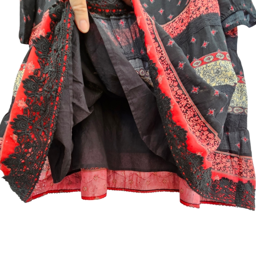 J.JILL Pintuck Lace Tiered Black & Red Cotton Floral A-Line Dress Size XLP - Picture 13 of 14